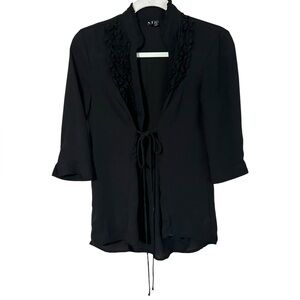 Love Haight Black Ruffle Tie-Front Blouse s